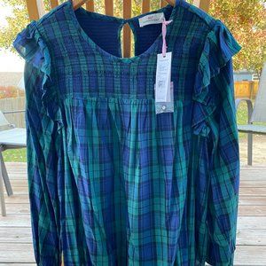 Misses Vineyard Vines blackwatch plaid ruffle shirt size LARGE-NEW!